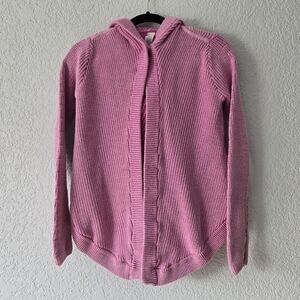 Ivivva Girls Size 12 Pink Chunky Knit Hooded Open Front Cardigan Sweater IG3558S